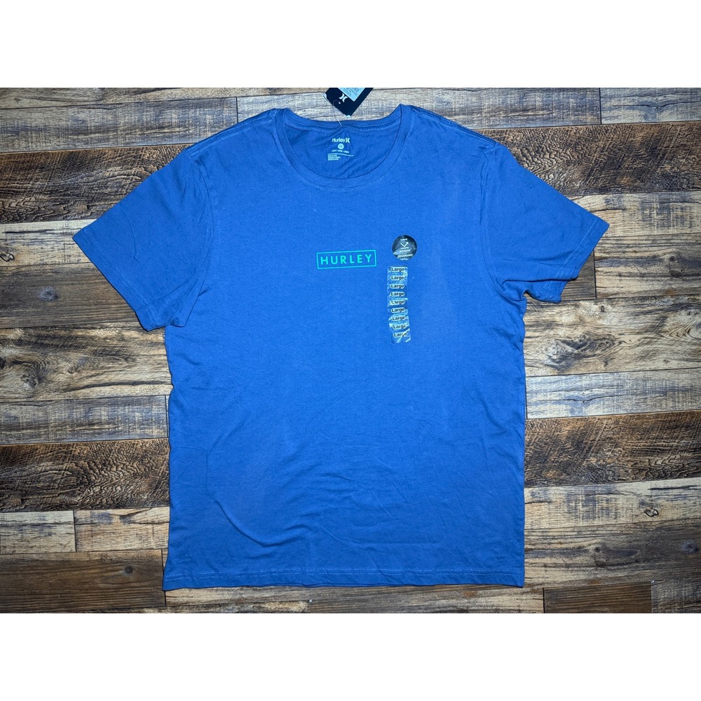 Hurley Mens‎ T-Shirt Large Blue Short Sleeve Graphic Logo Reflective Casual